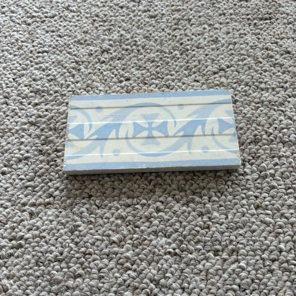 Rare Blue White Border Tile | Vintage Architectural Salvage Kitchen Decor - Picture 4 of 8